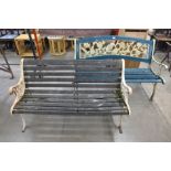 Two cast iron ended garden benches