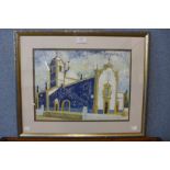 Continental School, study of church, oil on board, indistinctly signed, framed