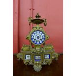 A 19th Century French gilt metal and and Sevres style porcelain mantel clock