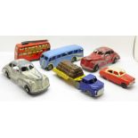 Six model vehicles including two clockwork London Toy model cars, Police and Fire Chief (made in