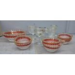 A collection of glassware including Babycham glasses, two colour glass bowl and smaller bowls,