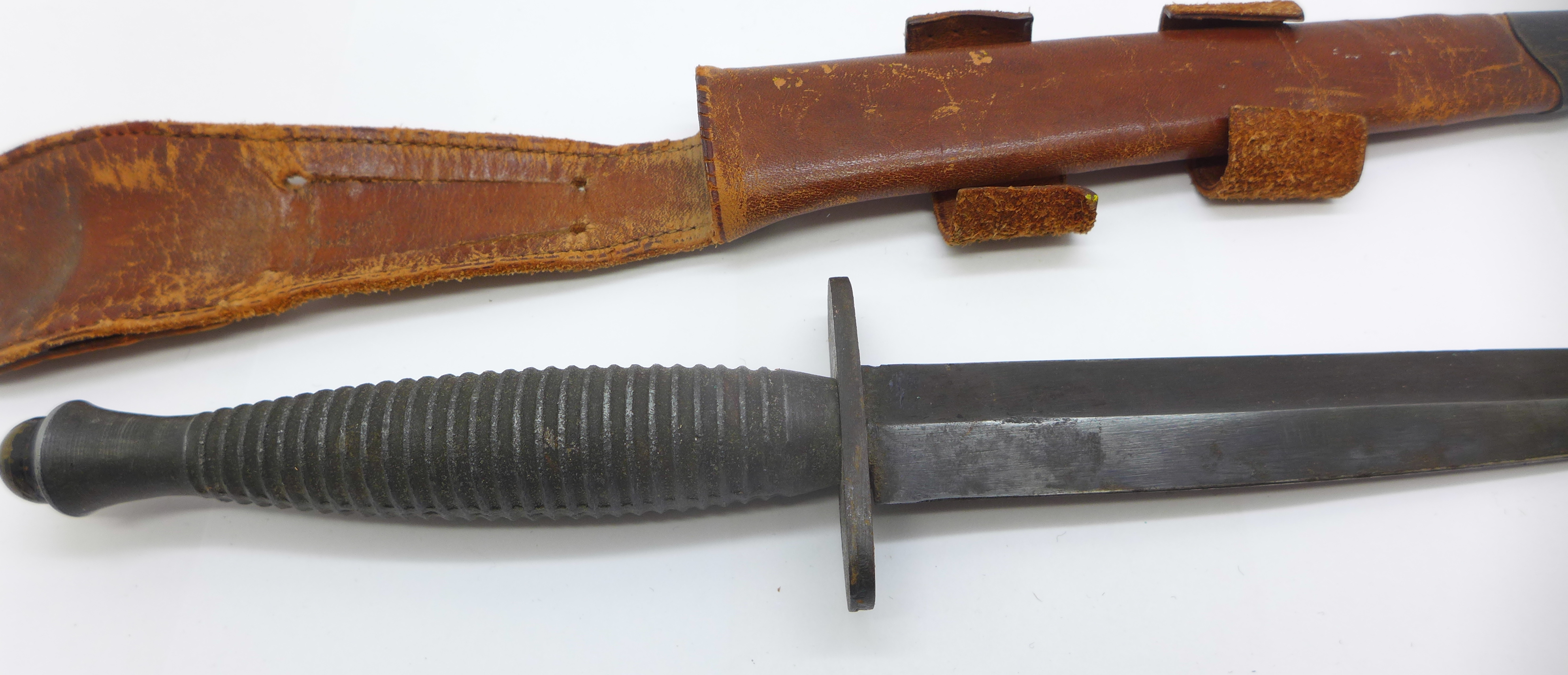 A commando knife with scabbard, tip of blade a/f - Image 2 of 4