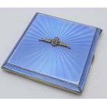 A silver and blue guilloche enamelled cigarette case with R.A.F. emblem, hallmarked Birmingham 1939,