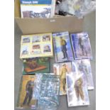 An Italeri Triumph 3HW motorcycle kit (started), six Tamiya soldier kits, etc.