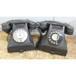 Two Bakelite telephones, one handset broken and restored