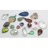 Assorted pendants including gemstone, Murano glass, etc.