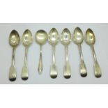 A set of six William IV silver spoons, London 1833, and one other silver spoon, a/f, 143g
