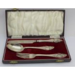 A Victorian silver christening gift set, Sheffield 1863, the knife with hallmarked silver blade,