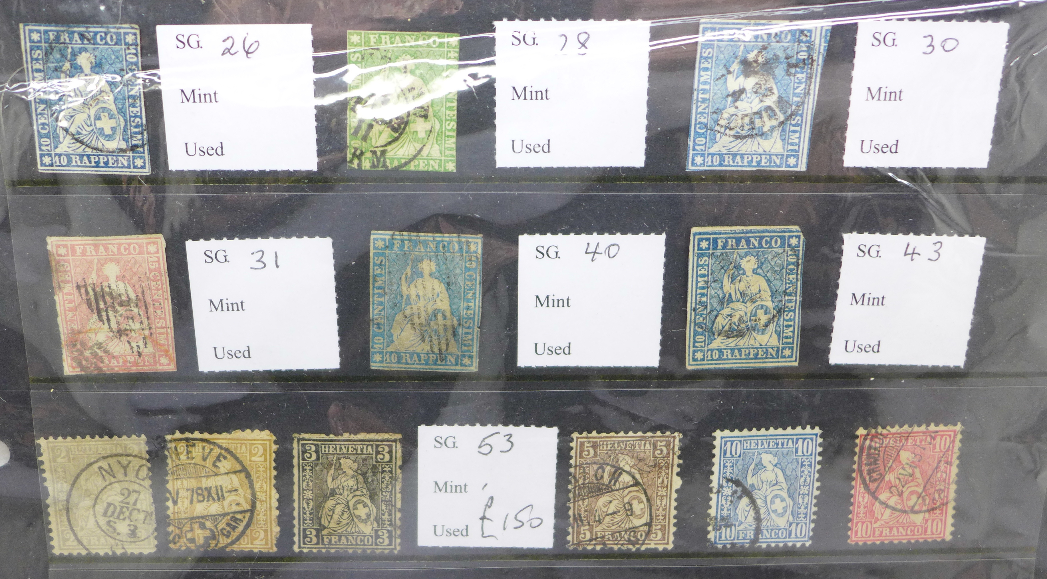 Stamps; Switzerland seated Helvetias on stock sheet - Image 2 of 3