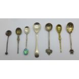 Seven silver condiment spoons