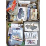 A collection of plastic model kits including Airfix, Matchbox and Tamiya and a box of assorted items