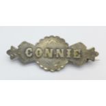 A late Victorian silver name brooch, 'Connie', Chester 1899