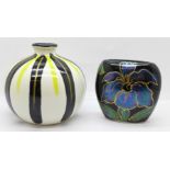 An Anita Harris vase with yellow, black and gold striped decoration and one other Anita Harris