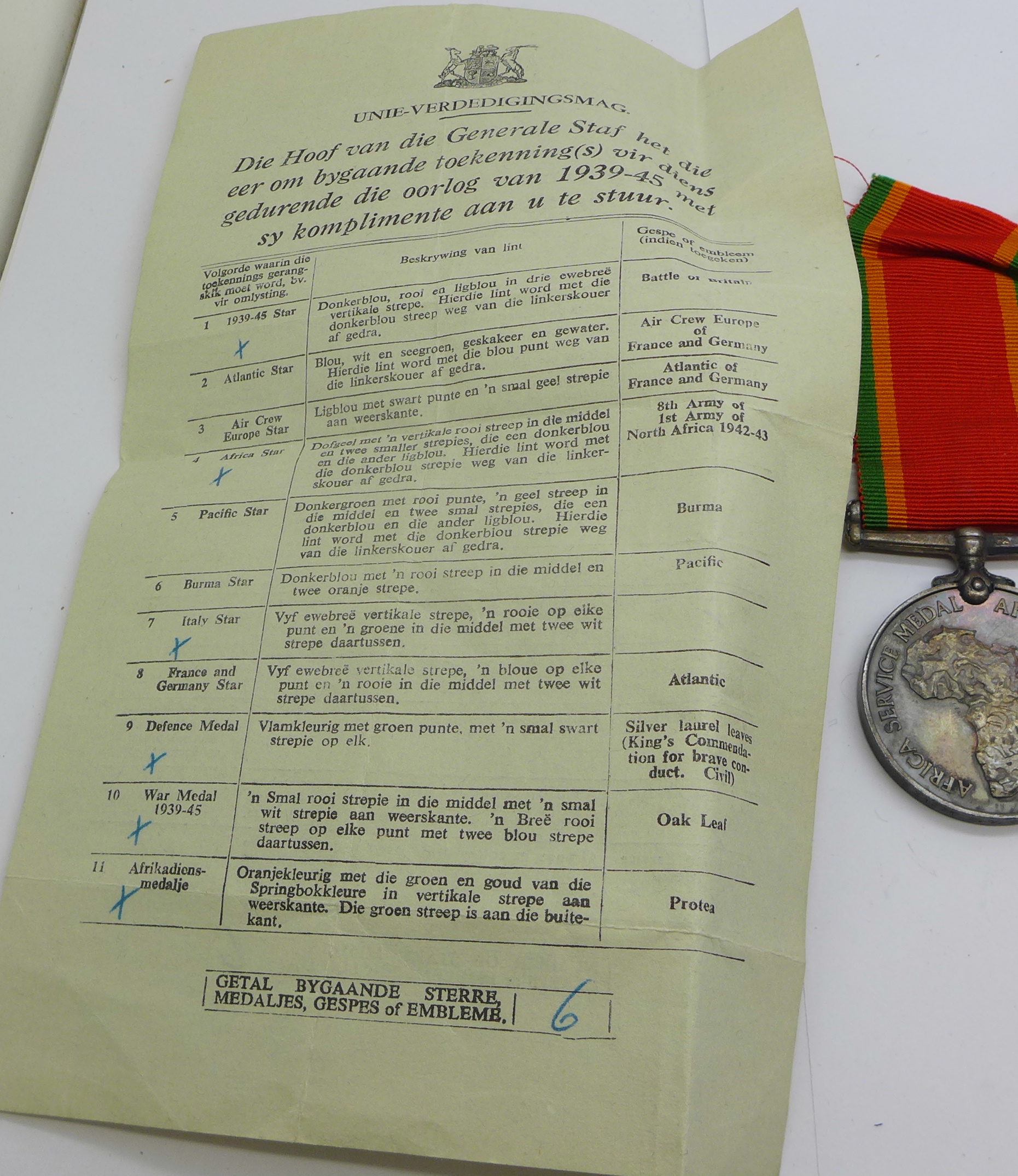 A set of six WWII medals including Africa Service Medal to 231231 D. W. O'Connor with original - Image 5 of 7