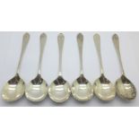 Six silver soup spoons, Sheffield 1910, Walker & Hall, 407g