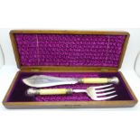 A cased set of fish servers with ivory handles, Martin Hall & Co.