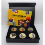 Paddington-The Official Commemorative Set, with certificate no. 362, six gold plated brass coins