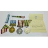 Three medals comprising a George VI Naval General Service medal and an Elizabeth II Korea medal to