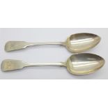 Two similar silver spoons, London 1819 and 1821, different makers, 127g