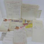 A collection of Edwardian bill heads including pictorial and a collection of chemist bottle labels