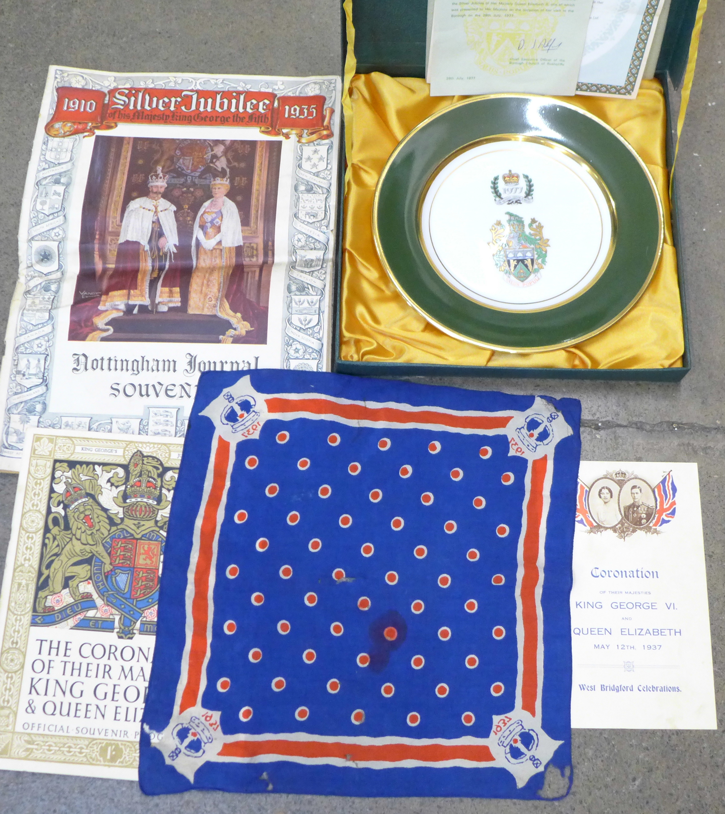 Royal commemorative items including a 1935 Silver Jubilee Nottingham Journal souvenir newspaper, a