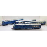 Tri-ang model railway; four blue Pullman OO gauge carriages
