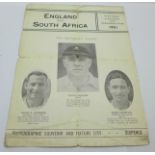 Cricket interest : England v South Africa 1951 photographic souvenir and fixture list