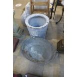 A galvanised dolly tub and a small tin bath tub