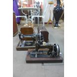 A vintage Vesta sewing machine, a Singer sewing machine and another