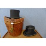 Two Victorian top hat, in a leather box