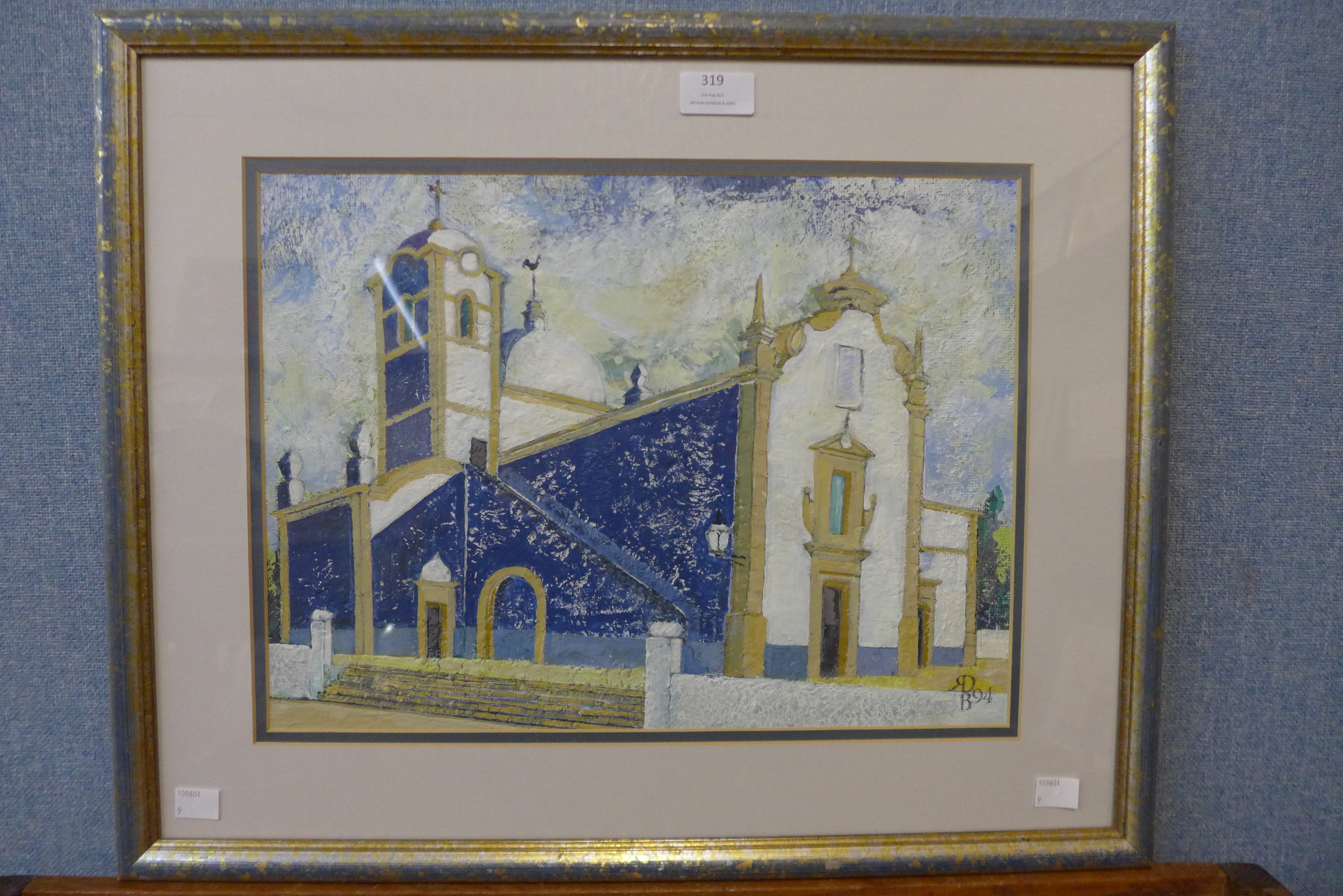 Continental School, study of church, oil on board, indistinctly signed, framed