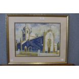 Continental School, study of church, oil on board, indistinctly signed, framed