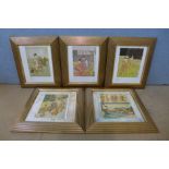 A set of five Japanese Geisha girl prints, framed