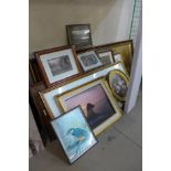 Assorted prints, paintings and a gilt framed mirror