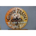 A Ghost Train painted wooden advertising sign