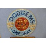 A Dodgems One Way painted wooden advertising sign