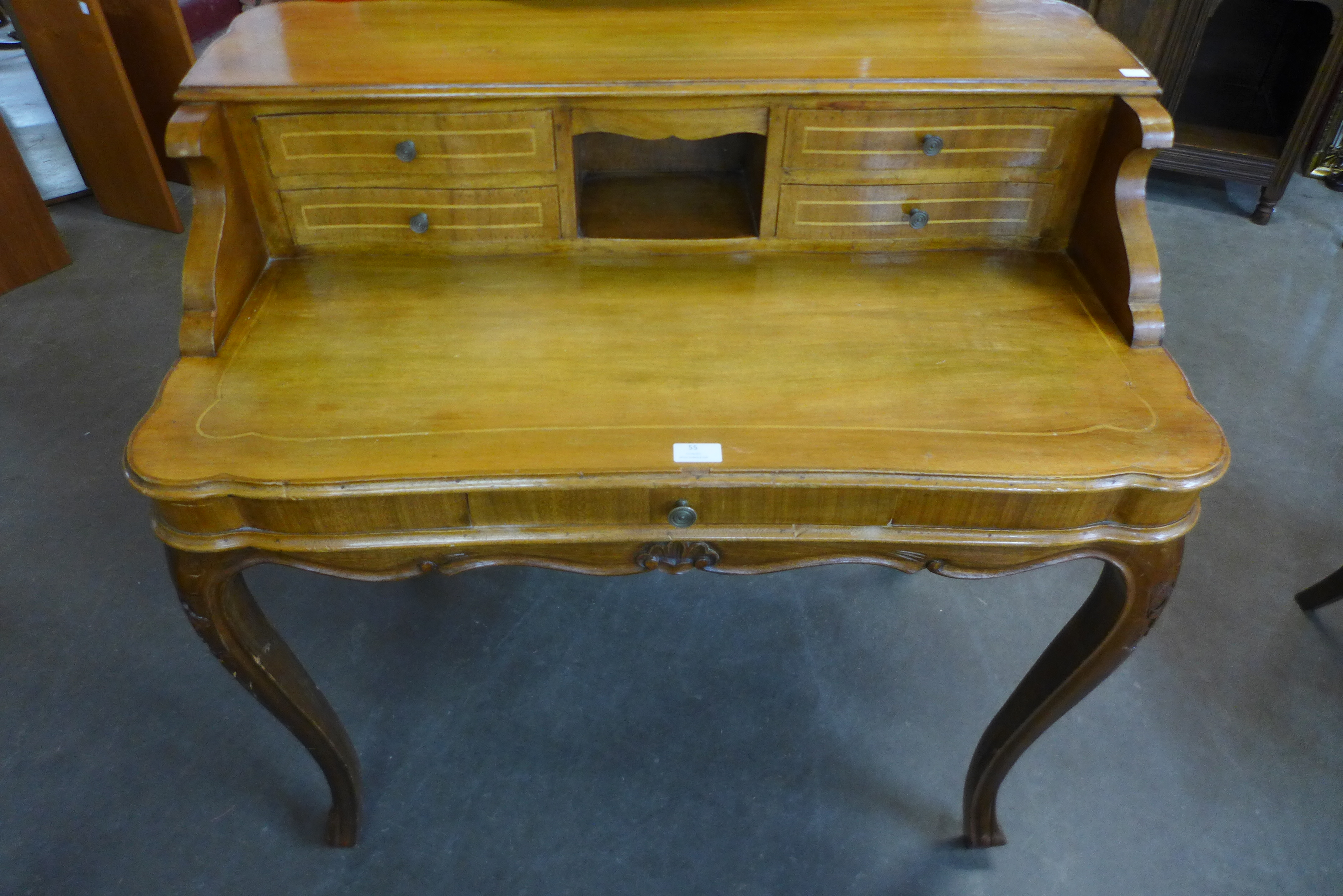 A French style inlaid walnut bonheur de jour