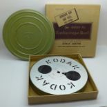 A Kodascope 16mm film reel of an Indian tour taken in 1935, in original canister and box,