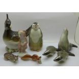 Eight animal and bird figures, six marked USSR