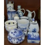 Thirteen items of Delft china, one pot a/f, chip to rim