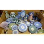 A collection of twenty-nine pieces of Wedgwood Jasperware, three Jasperware style vases and