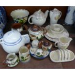 A Susie Cooper Productions Crown Works china bachelors tea set with toast rack, lacking cup and a