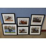 Six assorted photographic horse racing prints, framed