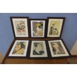 Six Japanese prints, framed