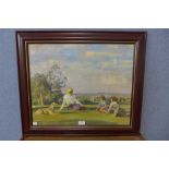 A Post Impressionist style print, summer landscape, framed