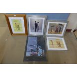 Four Jack Vetriano prints and one other