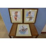 A set of three Gil Elvgren prints, framed