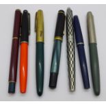 Seven assorted pens