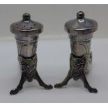 A silver salt and pepper pair, marked Norway, 34g