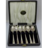 A cased set of six silver coffee spoons, 56g